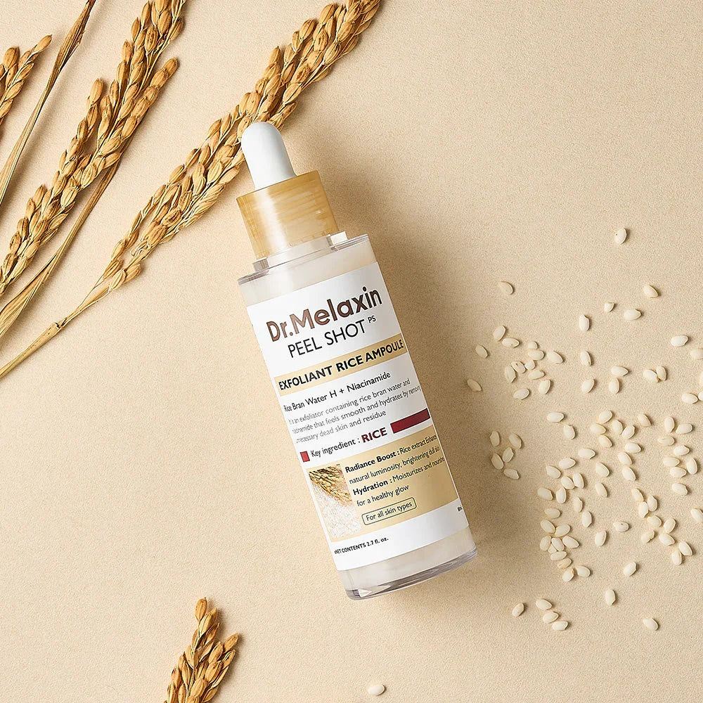 Dr.Melaxin Peel Shot Glow Rice Peel Ampoule Gentle Exfoliant Korean Skincare for All Skin Types Face Treatment
